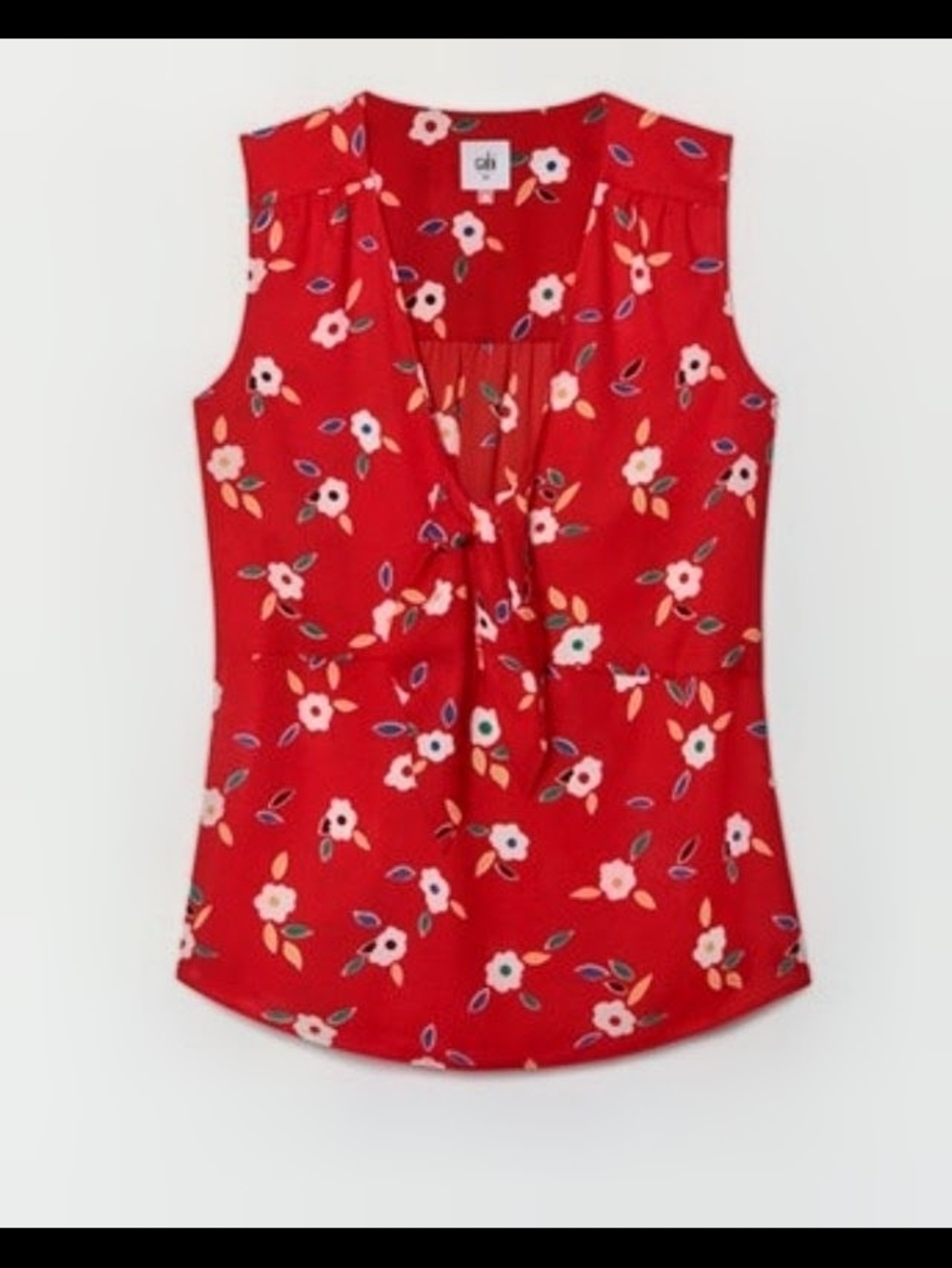 CAbi Tied Up Red Floral Sleeveless Tie-Front Blouse